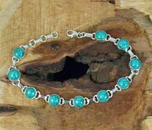 Bracelet réglable en argent sterling 925 avec pierre précieuse ronde turquoise bleue, bijoux faits à la main pour femmes, cadeau tendance - Product Image 2