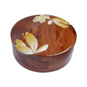 Panier chauffant mexicain en bois naturel imprimé marron de 9x3 pouces Boîte à chapati et roti en bois - Product Image 3