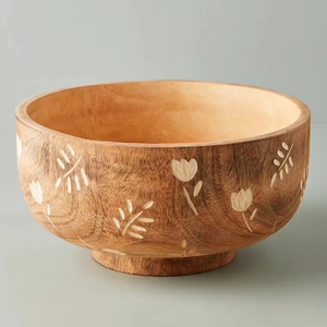 BOL DE DÉCORATION-BOL À FRUITS EN BOIS RÉEL NATUREL, Bol en bois décoratif pour Table Bureau Home Decor ustensiles de cuisine - Product Image 1