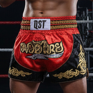 กางเกงมวยไทยสั่งทำโลโก้ OEM ขายส่ง-โพลีเอสเตอร์ 100% ระบายอากาศ แห้งเร็ว น้ำหนักเบา สำหรับผู้ใหญ่ทุกเพศ - Product Image 5