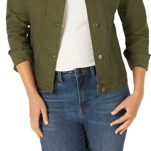 Wholesale Customizable Women's Green Denim Long Jean Jacket for Fall New Condition Wool and <b>Fabric</b> Material Lower Price! - Product Image 5