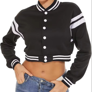 Chaqueta universitaria para mujer, chaquetas bomber recortadas con botones de manga larga, abrigo de béisbol informal - Product Image 1