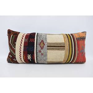 Almohada de retazos de lana a rayas Vintage roja, cojín bohemio de lujo de 16x36 pulgadas para ropa de cama, cojín decorativo tejido suave - Product Image 1