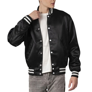 New Trend Retro Satin Varsity Jacket Unisex Lightweight Silky Glossy <b>Fabric</b> Baseball Team Uniform Patchwork Front Custom - Product Image 1