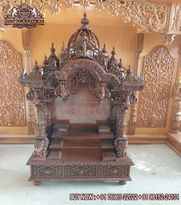 ศาลเจ้าไม้สุดหรูสำหรับบ้านสไตล์อินเดีย ดีไซน์ทันสมัย ลวดลายหินอ่อน สำหรับห้องบูชา ทำจากไม้สัก ดีไซน์ใหม่ล่าสุดจากสหรัฐอเมริกา - Product Image 5
