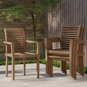 Chaise de salle à manger empilable extérieure Matériau naturel du jardin de patio en bois de teck-Lana - Product Image 6