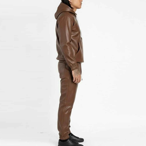 Ensemble de survêtement d'hiver en cuir véritable de qualité supérieure pour hommes, veste en cuir respirante et pantalon, mode streetwear - Product Image 4