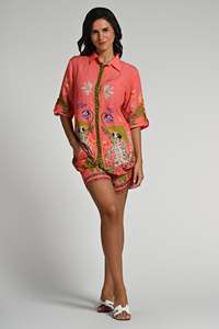 Femmes décontracté coton lin à manches courtes 2 pièces ensemble nouveauté singe Pop brodé chemise et short pour filles vêtements - Product Image 5