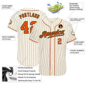 Camiseta de béisbol auténtica naranja-verde a rayas azul marino personalizada - Product Image 3