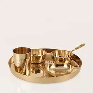 ชุดถาดทองเหลืองแท้คุณภาพดีเยี่ยม งานแฮนด์เมด ผิวเรียบเนียน หนา ทนทาน สำหรับประสบการณ์การรับประทานอาหารแบบอินเดีย ราคาดีที่สุด - Product Image 2