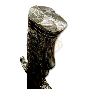 Cuchillo Bowie de Acero de Damasco Hecho a Mano - Cuchillo de Caza Profesional con Funda de Cuero, Empuñadura Ergonómica de Madera, Regalo Ideal - Product Image 5