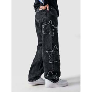 Pantalones Cargo Star Denim Estilo Y2K con Pierna Ancha, Transpirables y de Corte Holgado, Decorados con Apliques, Cintura Media, Talla XL - Product Image 1