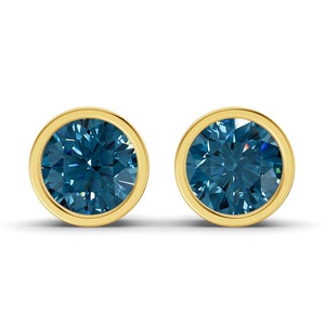 Boucles d'oreilles clous classiques bleu roi avec diamants de laboratoire ronds sertis en clos, 1 carat total, clarté VS, or massif 14K, couleur fantaisie, teinte royale, pièce unique - Product Image 3