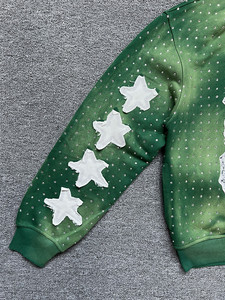 Vente en gros Street Wear Hommes Zip-Up Patch de détresse personnalisé Double fermeture à glissière Strass Top Coton mélangé Sweat à capuche zippé pour hommes. - Product Image 3