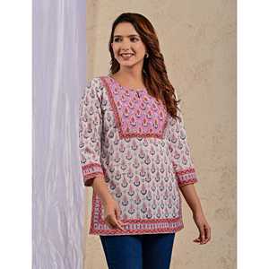 Haut en coton blanc brodé Butti, tissu popeline, motif imprimé - Product Image 5