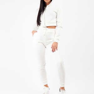 Chándales recortados con capucha y pantalones de chándal Conjunto de mujer Impresión de soplo personalizada Conjunto de pantalones de dos piezas Chándales de mujer - Product Image 5