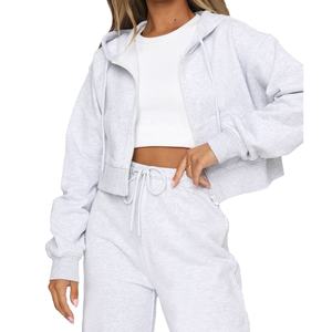 Haute qualité 2023 poids lourd épais hiver blanc femmes à capuche pantalons de survêtement deux pièces ensemble décontracté Sport survêtement Logo personnalisé - Product Image 4