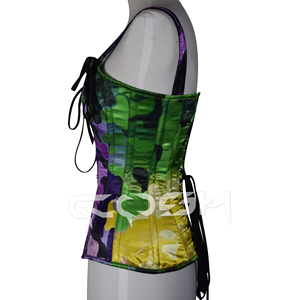 Corset en satin à imprimé abstrait violet et vert - Product Image 3