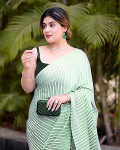 Ropa étnica tradicional pakistaní India blusa Sari calidad Premium CHINNON seda Pallu Crush nuevo clásico última fiesta - Product Image 5