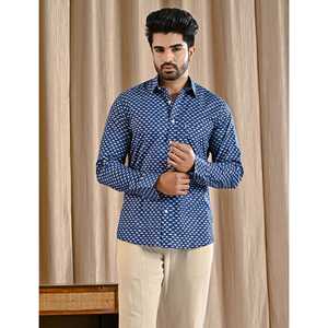 Chemise décontractée bleue 100% coton imprimée à manches longues, tissu popeline respirant, motif floral et à pois, taille 6XL, offre ODM - Product Image 3