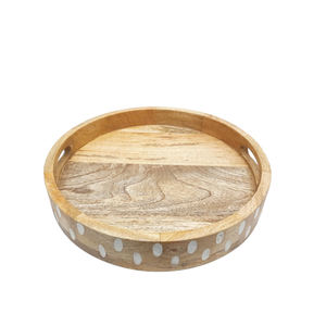 ถาดไม้ทรงกลมสำหรับเสิร์ฟอาหารสีธรรมชาติถาดเสิร์ฟอาหารงานทำมือสำหรับโรงแรมและร้านอาหาร - Product Image 1