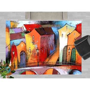 Alfombra Estampada con Pintura de Ciudad Colorida: Moderna, Vibrante y Elegante, con Pelo Suave - Product Image 4