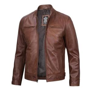C'est une veste de motard en cuir d'agneau véritable noir DECIMAL pour homme - Product Image 2
