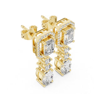 Boucles d'oreilles en or blanc 14 carats pour femmes |   Diamants de laboratoire ovales et ronds émeraude, luxe certifié, cadeau de mariage ou d'anniversaire - Product Image 3