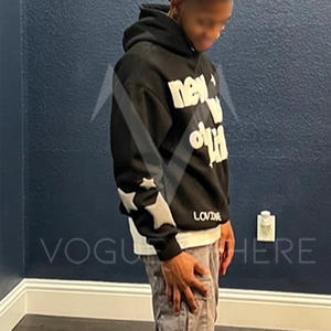 Sudadera con capucha de lana de algodón pesado con logotipo personalizado en relieve para hombre, ropa informal sólida con estampado de soplo, sudaderas con capucha para hombre - Product Image 6