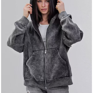 Sweat à capuche zippé délavé à l'acide pour femme, en molleton de coton 450 GSM, coupe oversize, style streetwear, personnalisable, fabrication OEM, marque privée, fabricant d'usine - Product Image 4