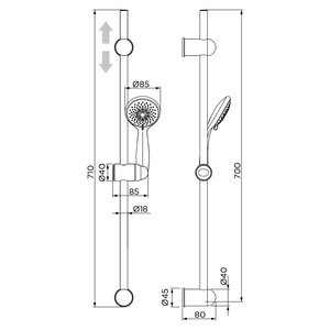 Juego de ducha deslizante Mali Chrome 0131CR con ducha 3F (71 cm) para juego de accesorios de baño Idro Bric - Product Image 2
