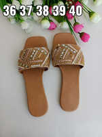 Fil de tissage Slip-On Style dames, pantoufles en cuir avec broderie à la main perlée pour femmes, pantoufles de broderie de styliste