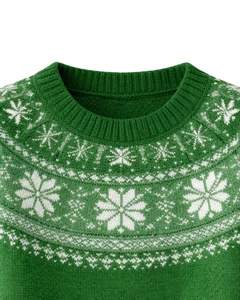 Custom Christmas Green Jacquard Knit Sweater Snowflake Pattern Crew Neck Long Sleeve Winter Pullover For Women Custom Wholesale - Product Image 4