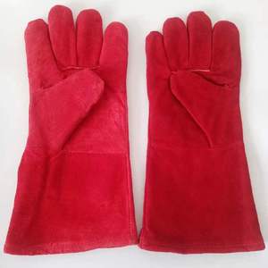 Guantes de soldadura de seguridad rojos Cuero protector 16 pulgadas - Product Image 2