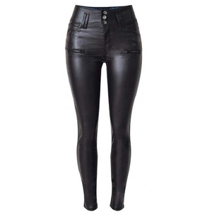 Pantalones de moda para mujer de la mejor calidad al por mayor de piel auténtica con estilo frontal plano - Product Image 3