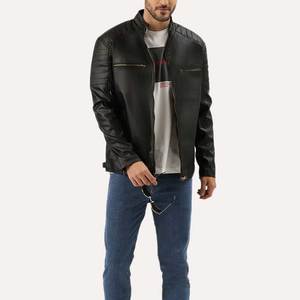 Veste en cuir pour hommes à prix de gros de haute qualité avec fermeture éclair OEM/ODM Service Street Wear Veste en cuir de motard pour hommes - Product Image 4