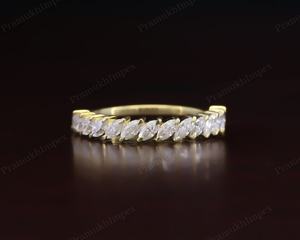14K Or Massif Marquise Cut Lab Grown Diamond Half Eternity Wedding Band Antique Dainty Anniversary Band Fournisseur en gros - Product Image 6