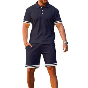 Moda personalizada verano Color sólido hombres Polo camisa solapa manga corta pantalones cortos deportes Casual verano hombres conjunto de dos piezas - Product Image 2
