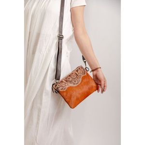 Hot Sale Western Hair On Tooled Leather <b>Wristlet</b> Purse For Women's Genuine Leather Tassel Pouch Floral Tooled Tan Cowhide Clutch - Product Image 2