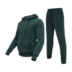 Ensemble de survêtement pour homme, vêtements de sport athlétiques, motif uni, fermeture éclair intégrale, 2 pièces, sweat-shirt décontracté, survêtement à fermeture éclair intégrale, survêtement pour homme - Product Image 1