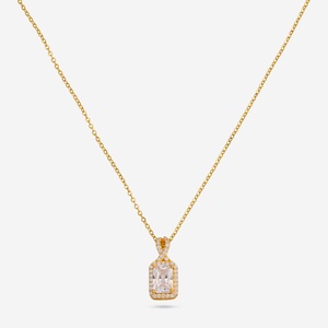 92.5 Silver <b>Pendant</b> with Chain <b>Emerald</b> Cut Diamond Bezel Setting Rhodium Plated Rose Gold Material Freshwater Pearl 191331 Model - Product Image 1