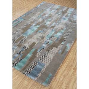 Linear Abstract Pattern Beige & <b>Brown</b> Hand Tufted <b>Wool</b> & Viscose Rug for Home Use-Top-197 - Product Image 2