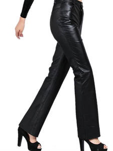 Pantalon en cuir pour femme, taille mi-haute, évasé, en peau de mouton véritable, pantalon OL, grande taille, pantalon en cuir décontracté, printemps et automne - Product Image 5