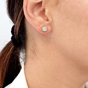 Classic 925 Sterling <b>Silver</b> December Birthstone Earrings Handmade Raw Amazonite <b>Studs</b> with Gold Plating Artisan Jewelry Gift - Product Image 5