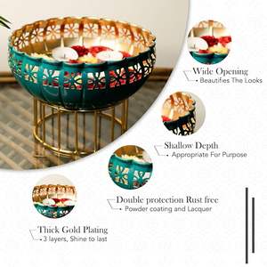 Designer Différentes Tailles Urli Pure Iron Gold Green Color Flower Bowl avec Support en Fer Solide pour Diwali Vente au Prix de Gros - Product Image 4