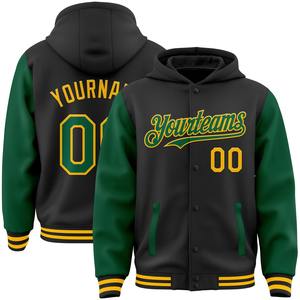 Direct Industry Wholesale Casual Winter Custom Black Kelly Green-Gold Bomber Full-Snap Varsity Letterman Two Tone Hoodie Jacket - Product Image 1