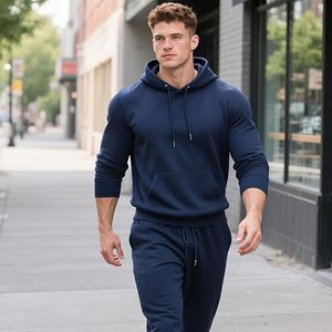 Ensemble de survêtement pour hommes et femmes, poids lourd, couleur unie, ensemble de jogging avec sweat-shirt pour hommes - Product Image 1