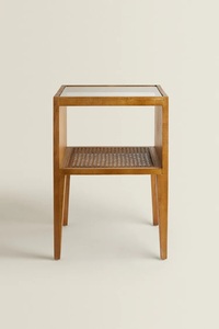 Plopy Nightstand Made of Solid Teak Wood Frame with <b>Rattan</b> and Glass Top for Indoor Bedroom - Product Image 6
