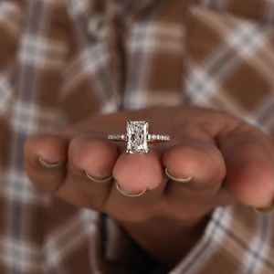 <b>Unique</b> design Engagement <b>Ring</b> Radiant Cut Lab Grown Diamond, Pave Wedding <b>Ring</b>, Handmade Jewellery,Anniversary And Birthday Gift - Product Image 2