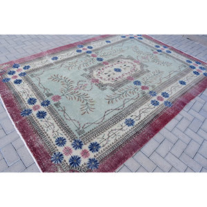 Tapis en laine vintage (7x9.8ft) Beige rouge Style classique grande surface 9x12 Rectangle Patchwork motif pour entrée modèle abstrait Latex - Product Image 2